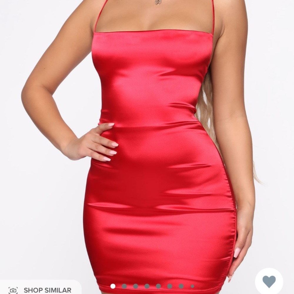Red satin mini dress
